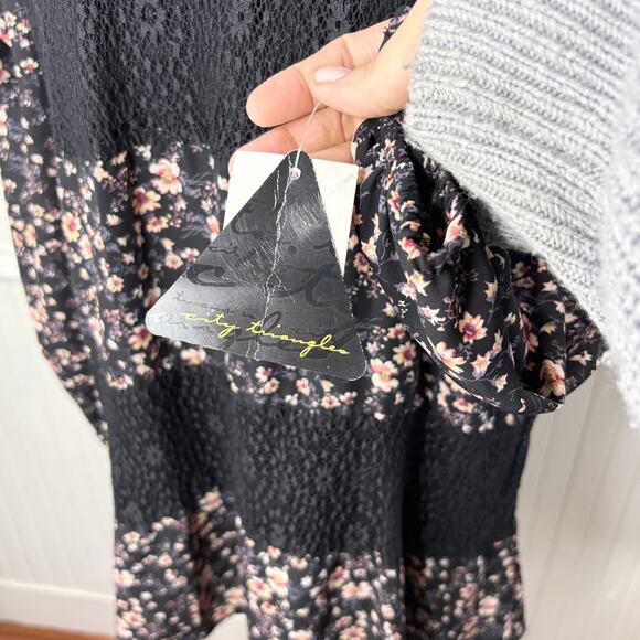 Whimsigoth Fairy Grunge Size L Dress Floral Sheer Lace Peasant Cottage Prairie - Picture 10 of 16